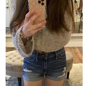 Distressed jean shorts